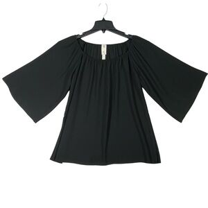 Gracie Off Shoulder Blouse Women M Black 3/4 Bell Sleeve Sheer Elegant Flowy Top